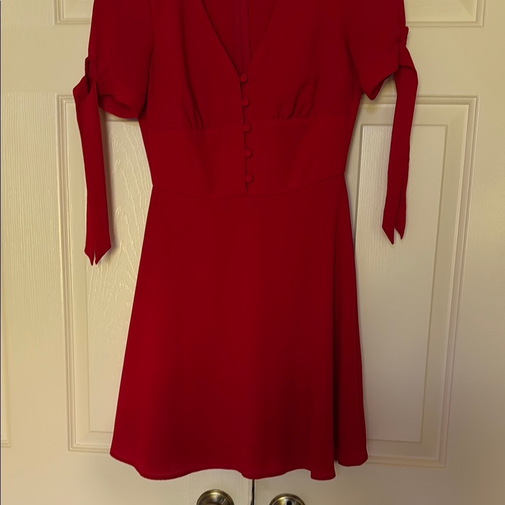 B Darlin Red A-Line Puff Sleeve Dress